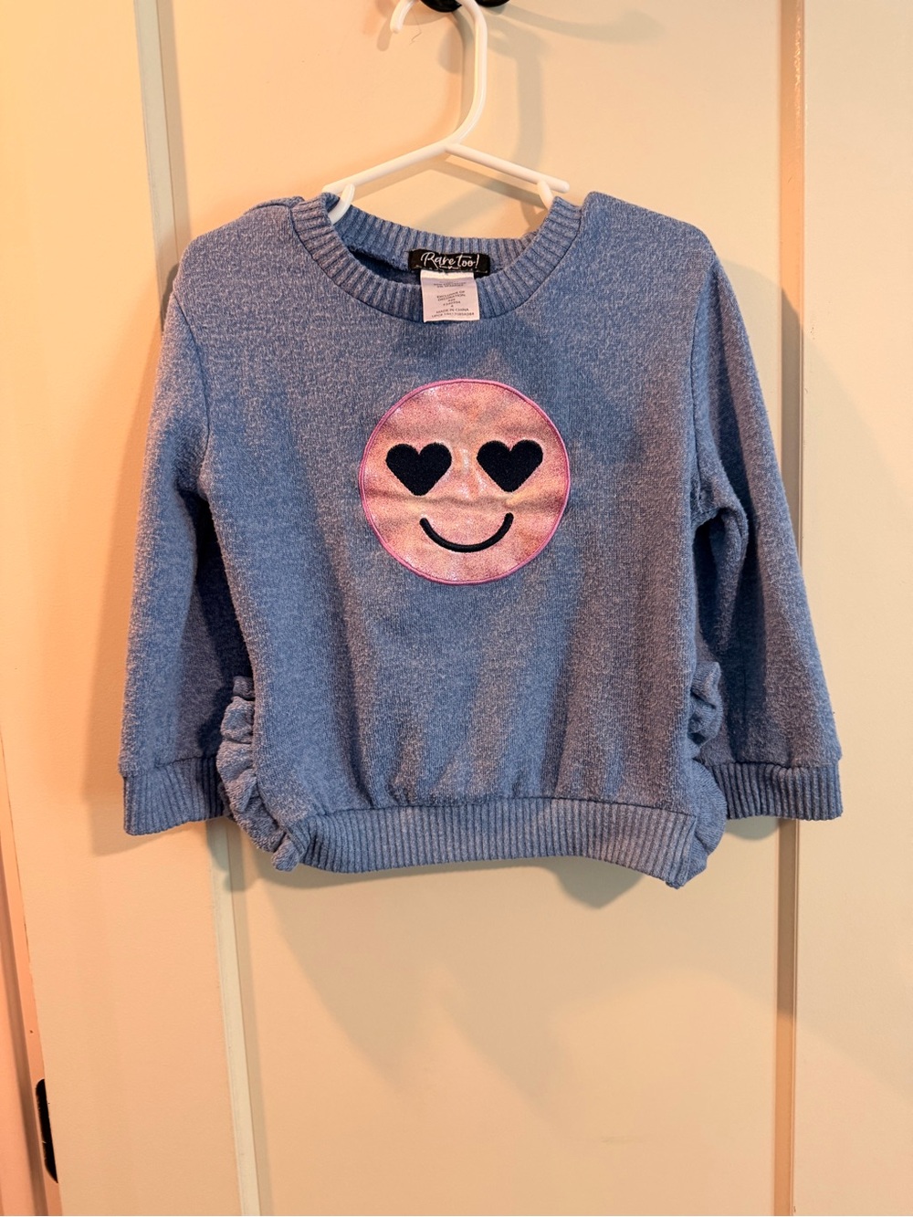Rewind Blue Kids Sweatshirt with Pink Heart-Eyes Emoji